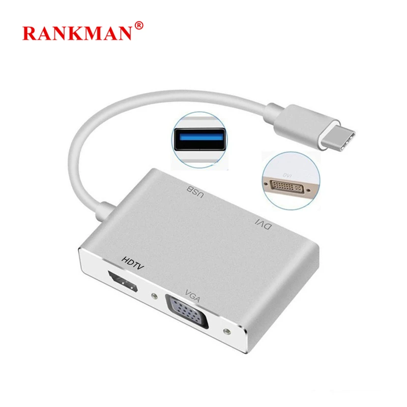 Адаптер Rankman Type C на 4K HDMI совместимый VGA DVI USB 3 0 для Macbook Surface Samsung S9 Dex Xiaomi 10 TV Monitor