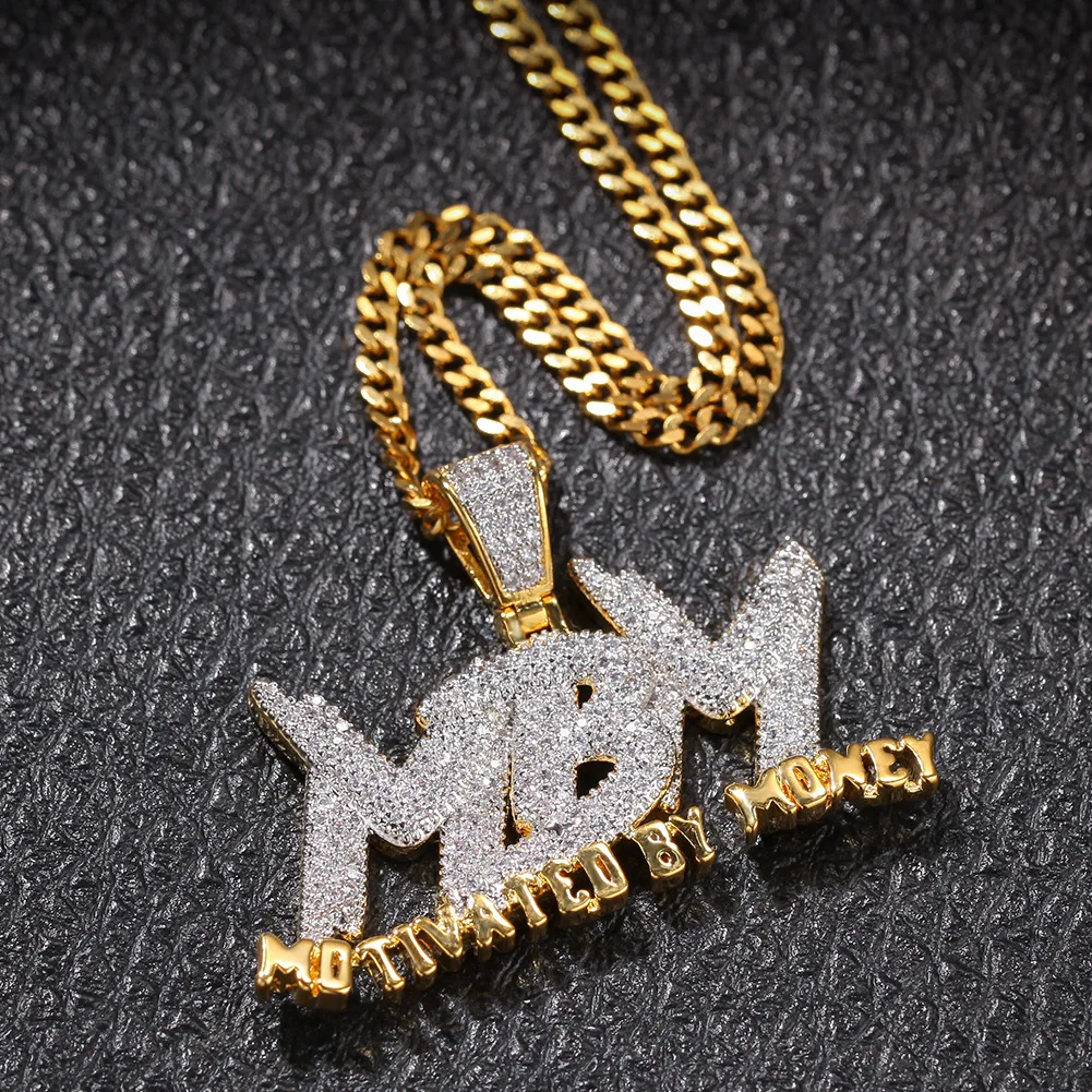 

New Hip Hop Fashion Stainless Steel Golden Necklace Inlaid Zircon MBM Pendant Fashion Party Jewelry Anniversary Gift