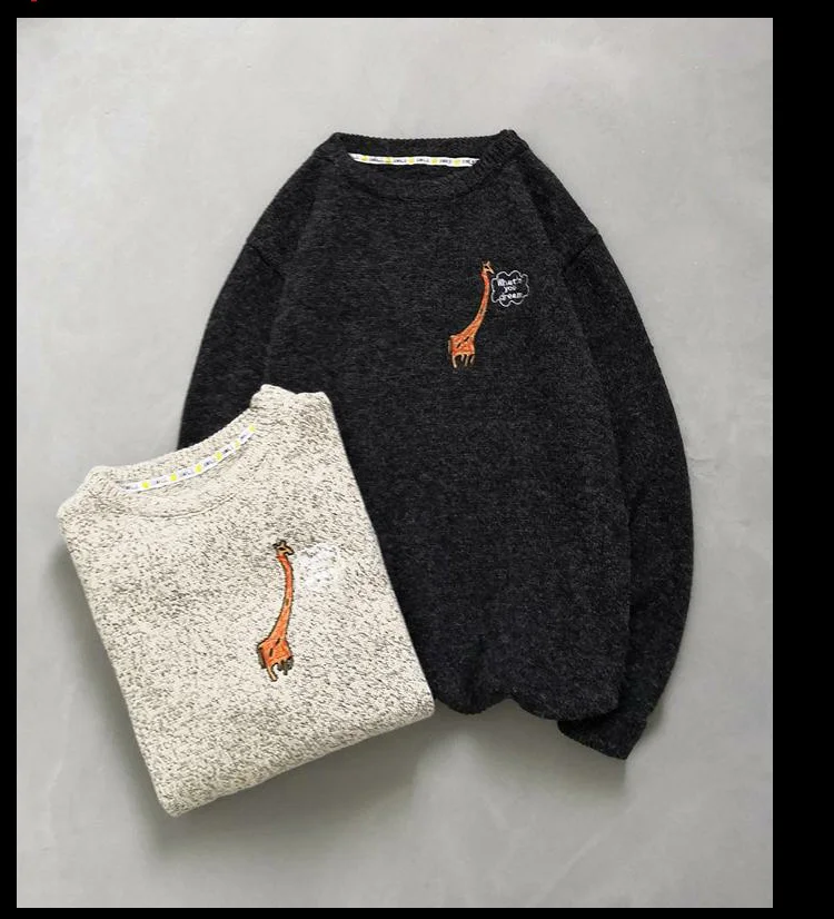 Una Reta Men Sweater New Autumn Winter Casual Cute Embroidery Pullover Men's Sweater Pull Homme Plus Size Loose Sweater Men