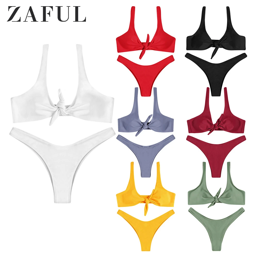 Женский купальник с узелком LANGSTAR однотонное Бразильское бикини со средней