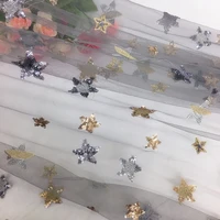 1 meter star sequins fabric high qualitymesh embroidery beads fabric for dress wedding decoration