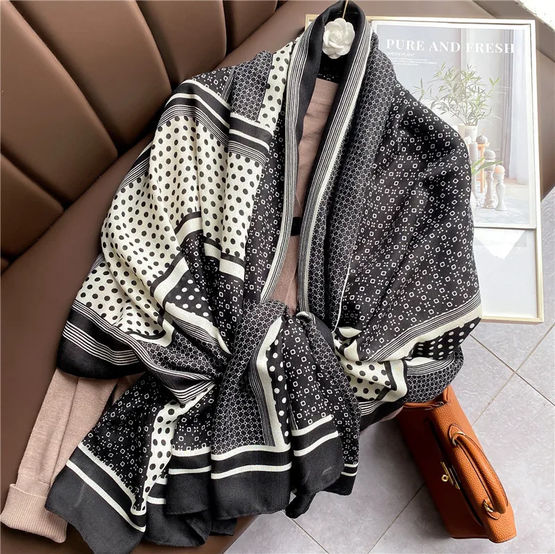

2021 Spring Summer New Cotton Scarf Women Dot Print Lengthened Scarf Fashion Shawl Outing Beach Towel