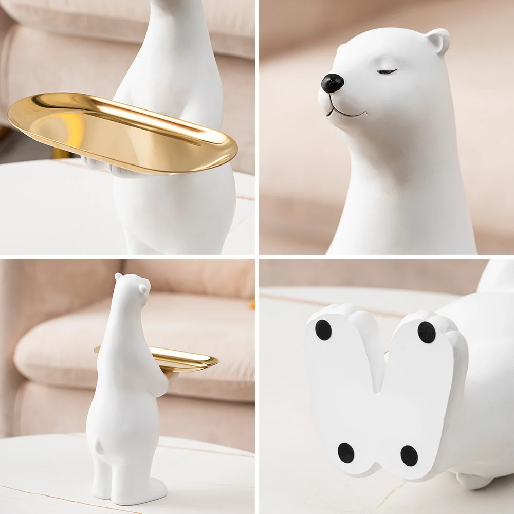 

Cute Storage Tray Polar Bear Sculpture and Statues Animal Figurine for Interior Modern Home Living Room Decoration Accessories