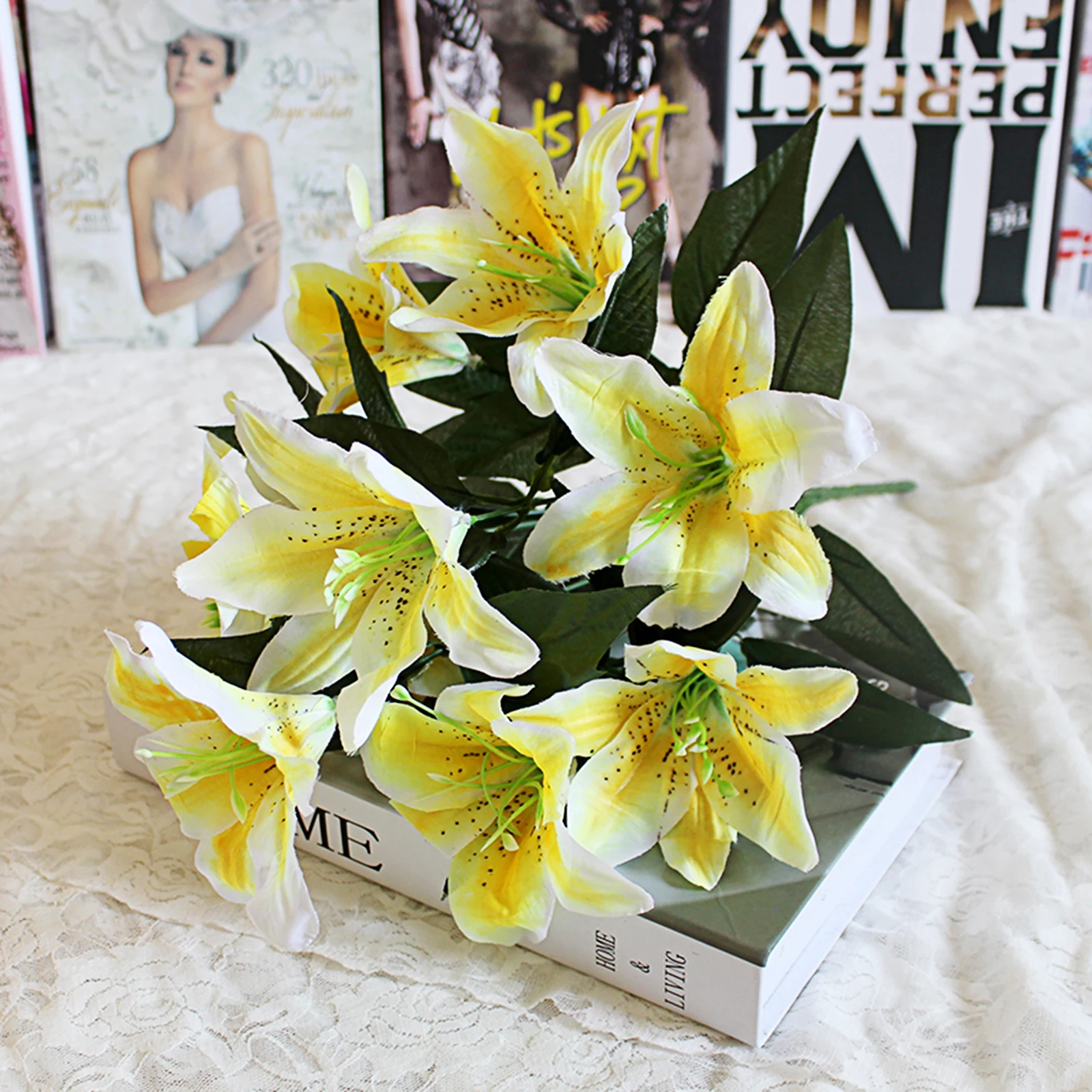 

1Pcs 10 Heads Silk Flower Artificial Lily Flowers European Multicolor Vase Fake Flowers Bouquet Wedding Home Party Decoration