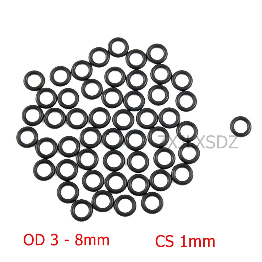 

100 PCS NBR rubber O ring O-ring Oring Seal Rubber Gaskets CS 1mm x OD 3 3.2 3.5 3.7 3.8 4 4.2 4.5 4.6 5 5.5 6 6.5 7 7.2 7.5 8mm