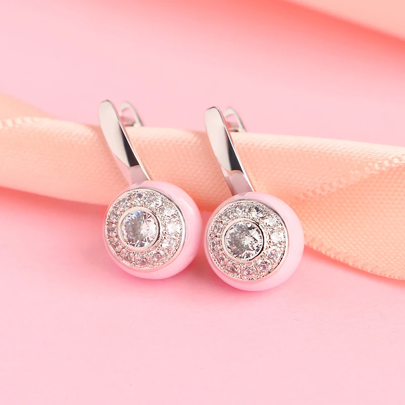 Женский набор свадебных украшений черные белые розовые керамические стразы