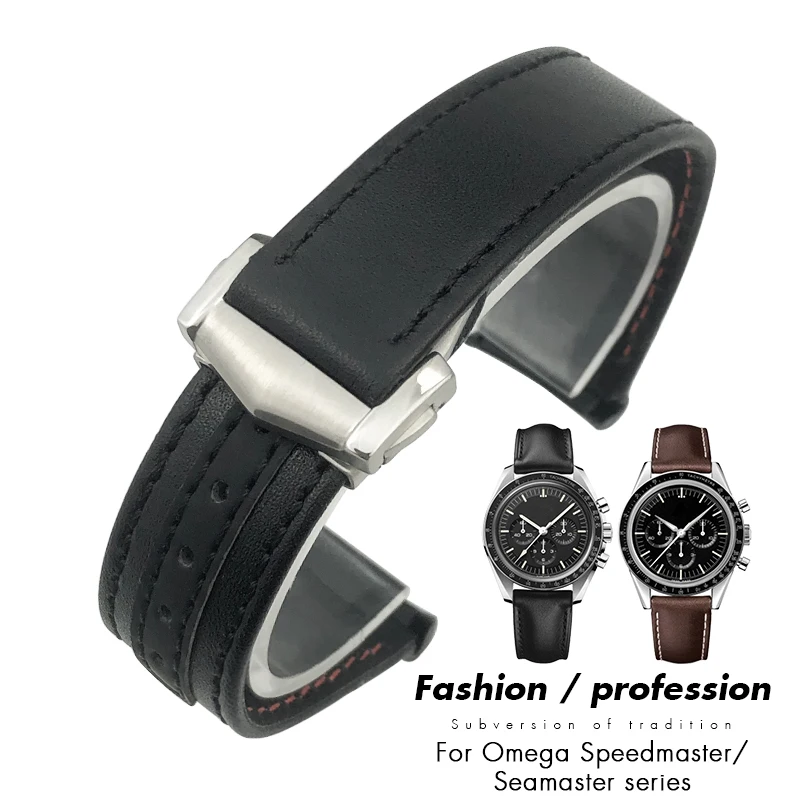 

Curved End Cowhide Real Leather Watchband 20mm 19mm 21mm Fit for Omega AQUA TERRA AT150 Seamaster Diver 300M Soft Watch Strap