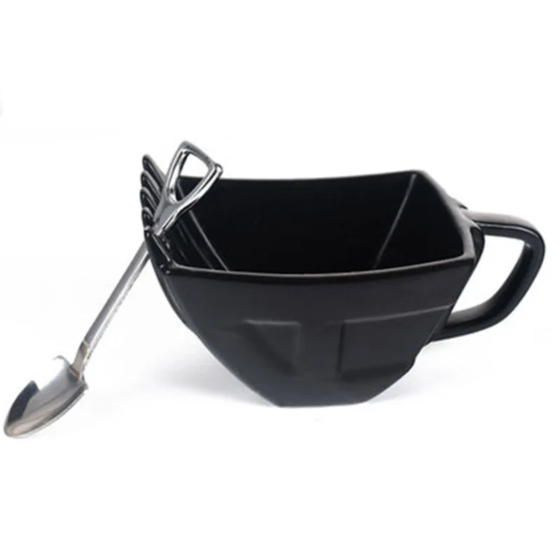 Spoon Mug Black Новинка 280 мл экскаватор креативная ложка кружка ведро модель керамическая кружка сигара виски пепельница кофе чай чашка лучший подарок - Цвет: Spoon Mug Black