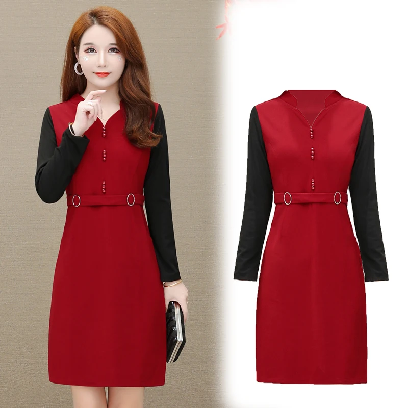 

Женское атласное платье с поясом, красное однотонное элегантное приталенное платье в винтажном стиле, весна-осень