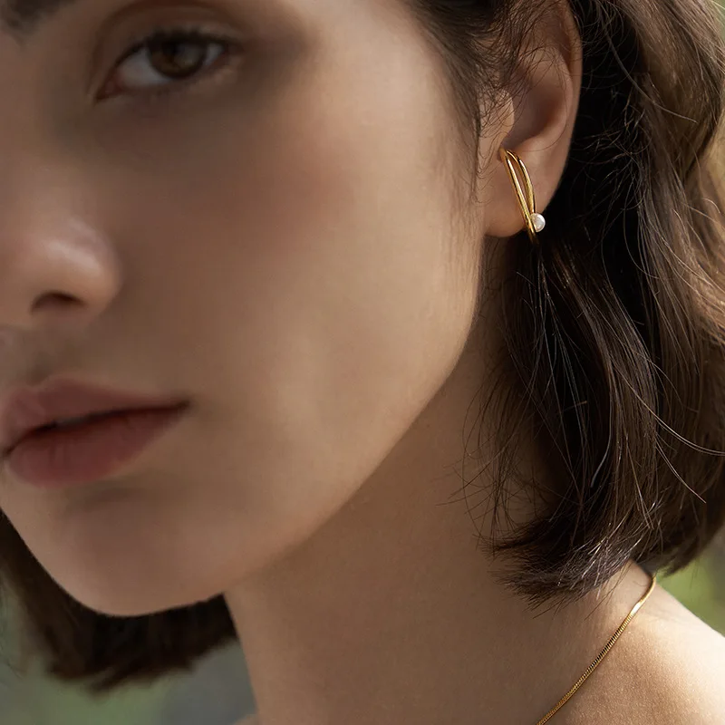 Серьги-кафф с имитацией под пирсинг женские клипсы двумя круглыми жемчужинами