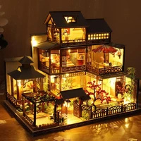 diy doll house toys japanese architecture doll house hot spring house japanese style simulated villa toy lover gift with lamp