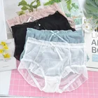 Женское сексуальное кружевное Сетчатое нижнее белье с прозрачной высокой талией, дышащие мягкие женские трусики в японском стиле, милые трусики Breifs