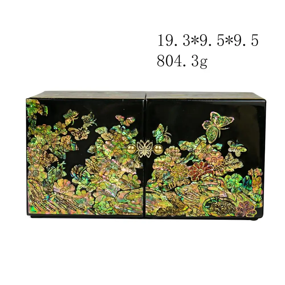 

Hand Made Pear Abalone Shell Inlaid Mosaic Jewelry Box Storage Black Lacquerware Arts with locker 19.3x9.5x9.5cm Wedding GIft
