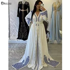 Женское платье с вышивкой в марокканском стиле, белое платье-трапеция с длинным рукавом, вечернее платье в арабском мусульманском стиле Дубая