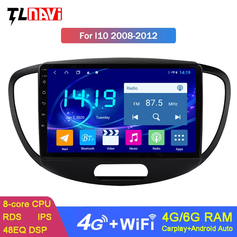 Автомобильный мультимедийный плеер IPS Android 10 для Hyundai Grand I10 2008-2012 автомобильное