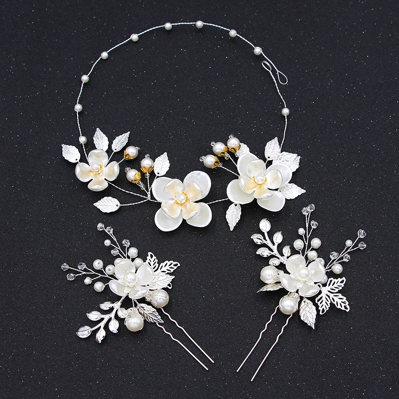 

3pcs/set Flower Headband Hairpins Set Wedding Tiara Hair Decoration For Brides Wedding Hair Accessories