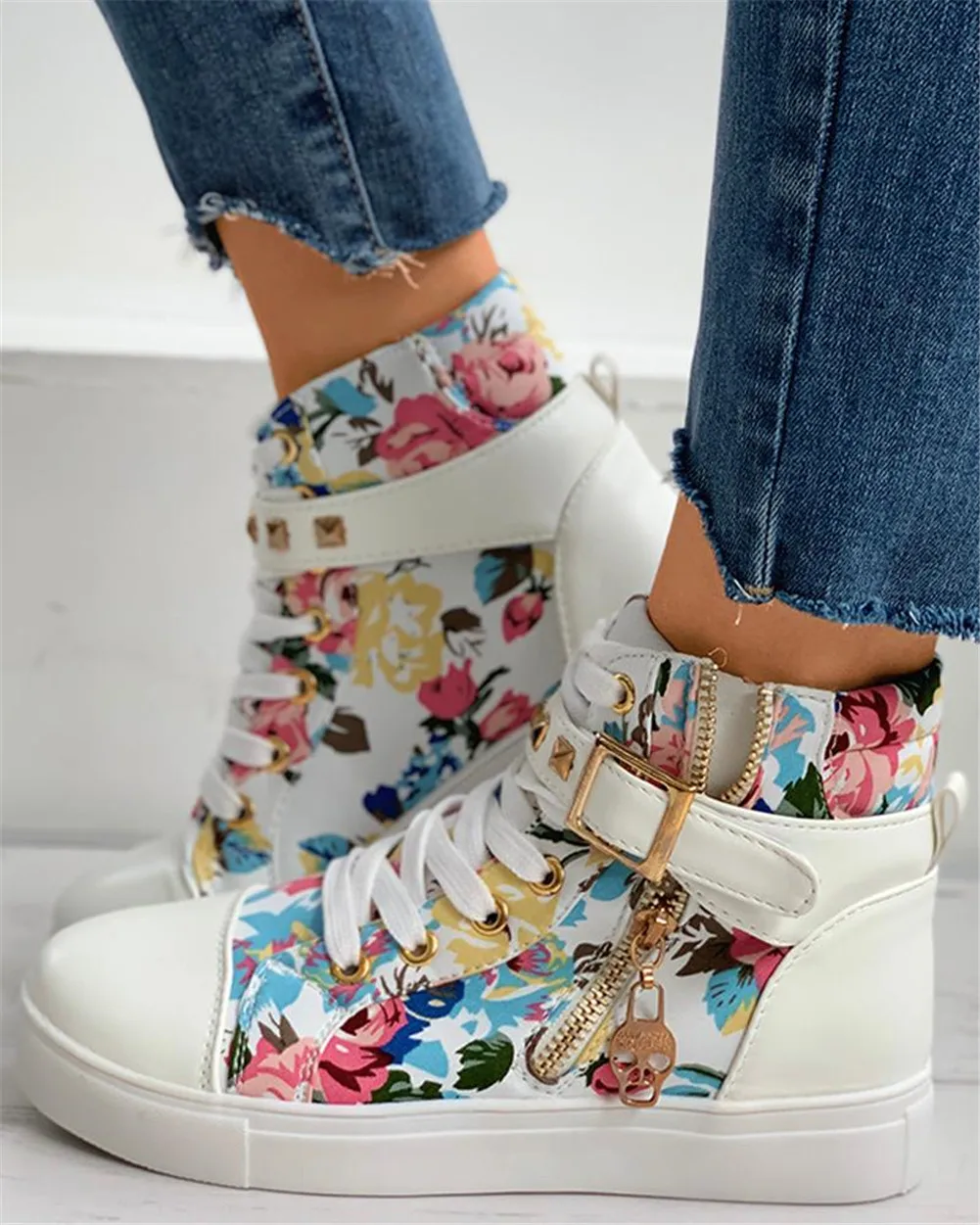 

2020 For Dropship Wholesale Flowers Printed Vulcanize Fashion Brand New Leisure Women Shoes Casual Flat Footwear Booties
