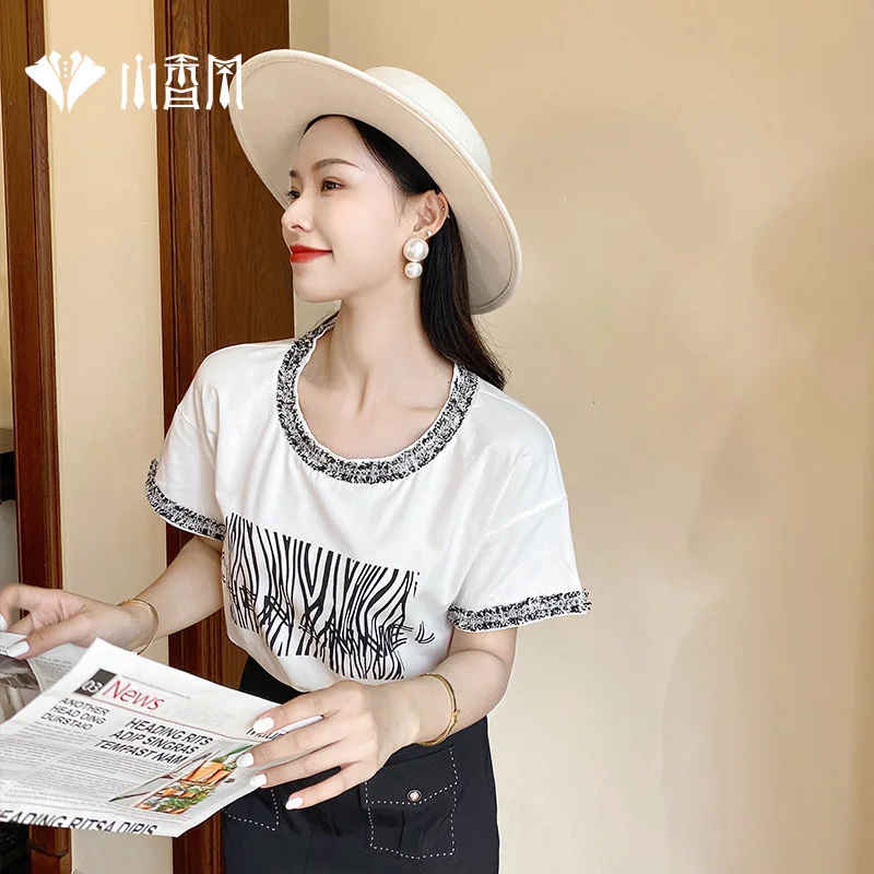 

Xiaoxiangfeng 2021 summer new top t-shirt female slim fit bla knitted bottomed Shirt Short Sleeve thin fashion