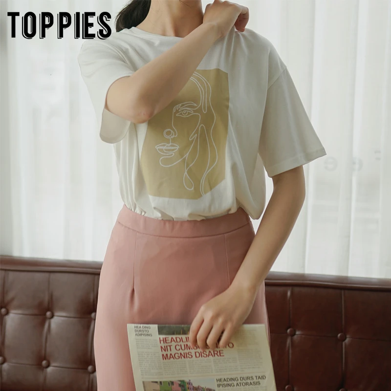 Топы женские хлопковые однотонные с абстрактным принтом | Женская одежда