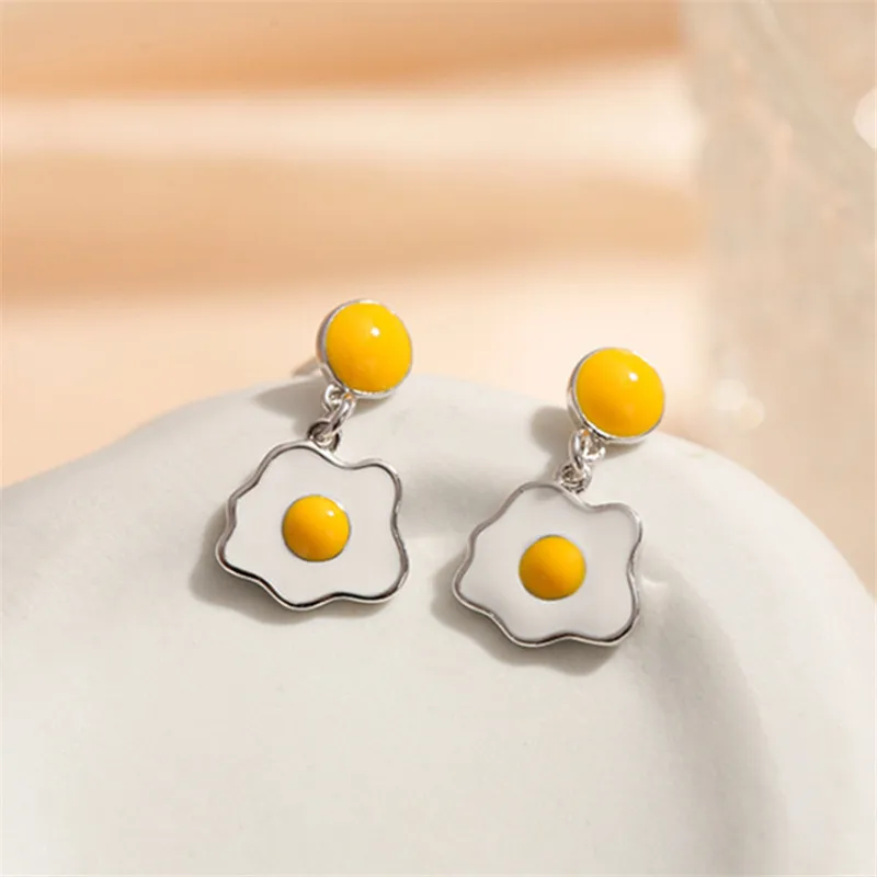 

Girls Cute Originality Poached Egg Charm Cute Earrings Korean Style Students Sweet Honey Lovers Jewelry Gifts Niche Stud Earring