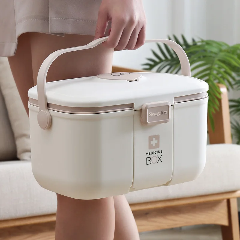 

Box Storage Organizer Medicine Pills Plastic First Aid Kit Container for Home Office Drawer Box Makeup First-aid Basket with Lid