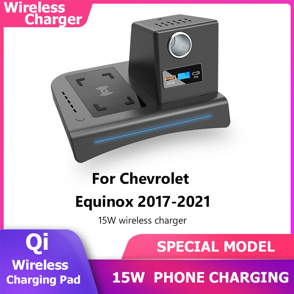 Qi Car Wireless Charger Mobile Phone Charging Plate For Chevrolet EQUINOX 2017-2021 Cigarette Lighter Installation Accessories