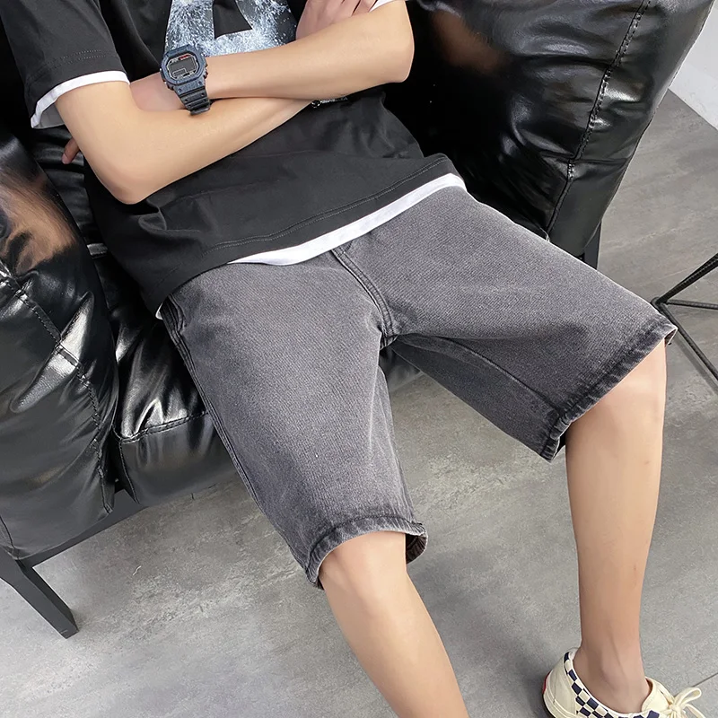 Summer Denim Shorts Men's Fashion Washed Retro Casual Short Jeans Men Streetwear Wild Loose Straight Denim Five-point Pants Mens