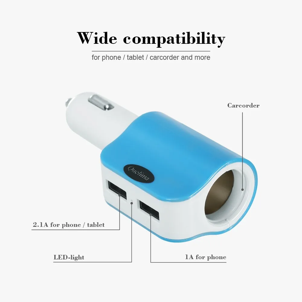 Hot New Quelima 5V 2.1A Dual USB 2.0 Interfaces Car Charger Cigarette Lighter Adapter Blue | Автомобили и мотоциклы