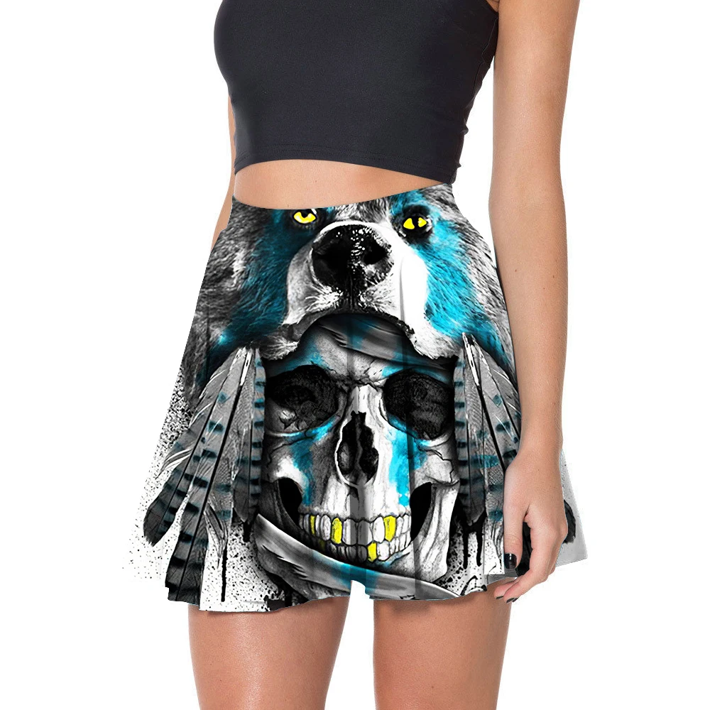 

Мини-юбки женские Хэллоуин синий череп короткая юбка выше колена плиссированная юбка S до 4xL