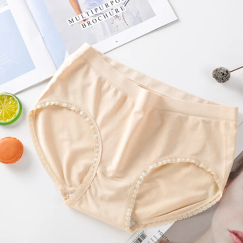 

TJ-Tianjun Seamless Cotton Briefs In The Waist Cotton Lace Side Comfortable Breech Panties Pure Color 100% Cotton Crotch NS001