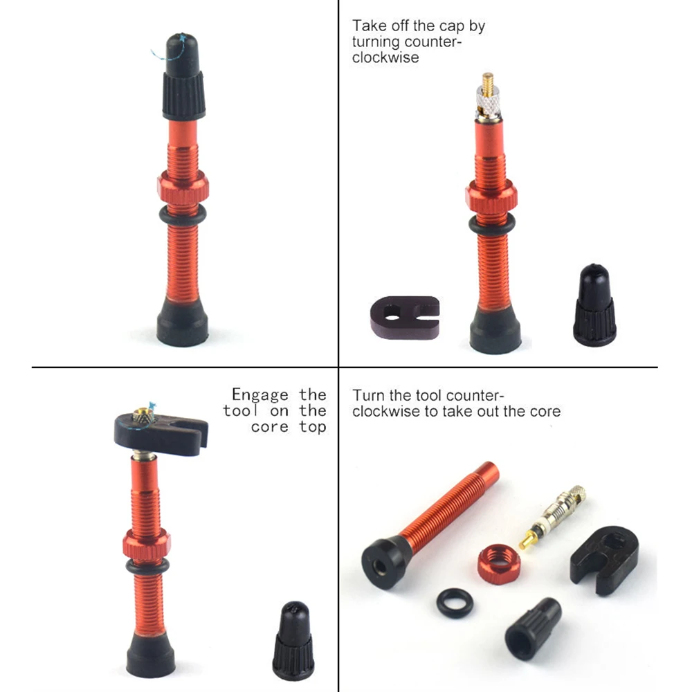 

2 Pcs/set Bike Tire Air Valve Bike Tubeless Wheel Valve Kit Copper Core Alloy Stem Rubber Base 48mm/60mm/78mm