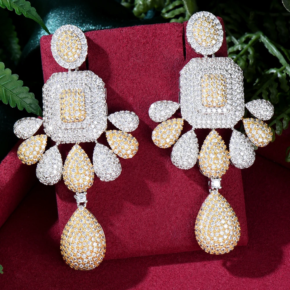GODKI Luxury African Party Dangle Earring For Women Wedding Whale Tail Cubic Zirconia Crystal DUBAI Bridal Earring Jewelry