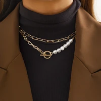 asymmetry pearl beads splicing chains necklace for women trendy layered chunky short choker necklace collar 2022 fashion jewelry
