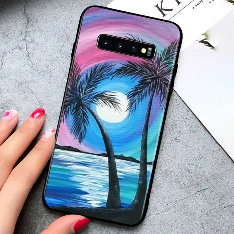 

Palm Tree Paint for Samsung Galaxy Note 20 S20 FE Lite Ultra 10 9 8 Pro S10E S10 5G S9 S8 S7 S6 Plus Black Phone Case