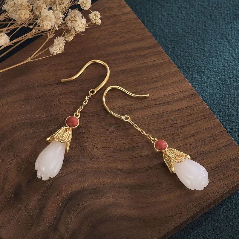 

Linmouge Long Pendant Women's Earrings Vintage Ethnic Chinese Style Magnolia Shape is Suitebal For Hanfu Cheongsam Jewelry EV12