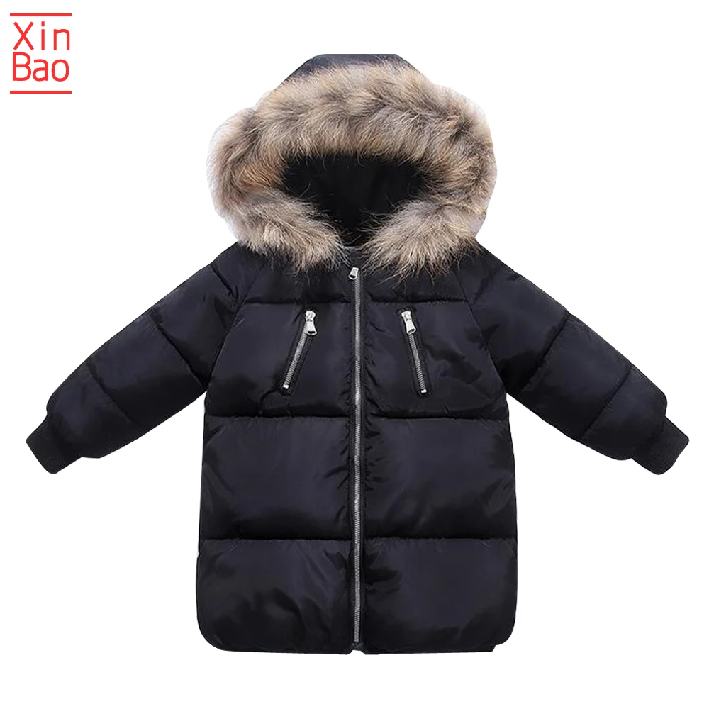 XINBAO/ детское теплое зимнее пальто с капюшоном из искусственного меха для маленьких мальчиков и девочек, куртка, пальто Детская верхняя одежда длинная одежда для подростков