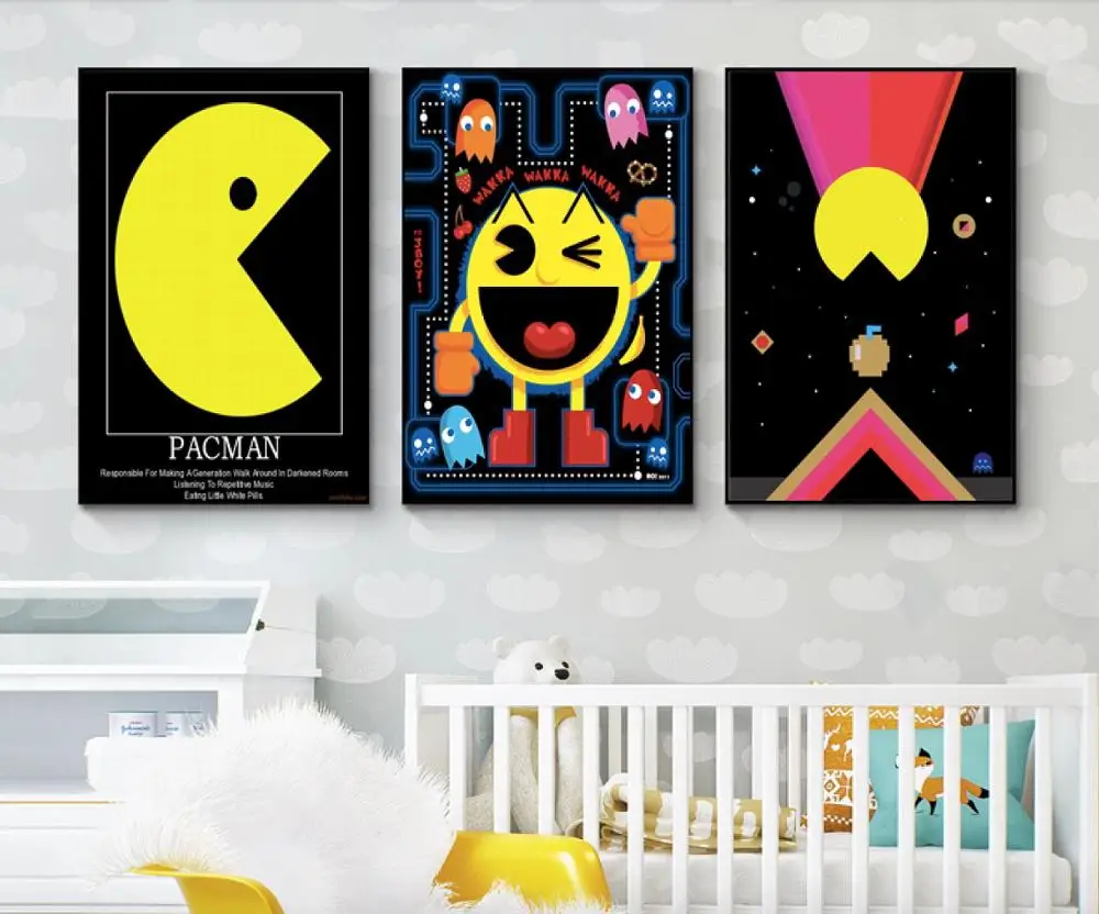 Pacman Eat Apple винтажные видеоигры пропагандистский постер ретро Картина на холсте