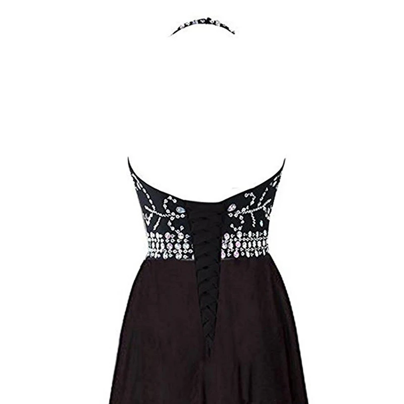 Цветное шифоновое платье для подружки невесты AnXin SH голубое без бретелек черного