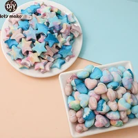 10pcs silicone planet beads diy gift pacifier chain bracelet bpa free baby chewable teething star love beads necklace accessorie