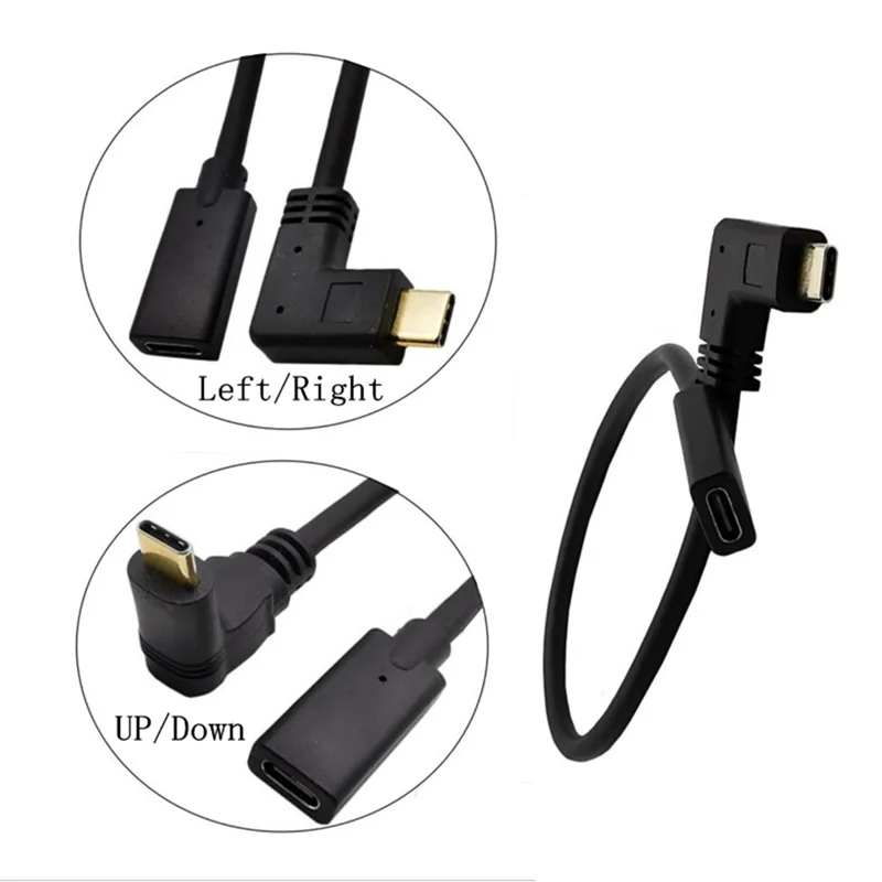 

2 шт. Стандартный Тип C кабель-удлинитель USB 3,1 Угловой кабель для передачи данных USB-C мужского и женского пола Мужской Расширение провод удли...