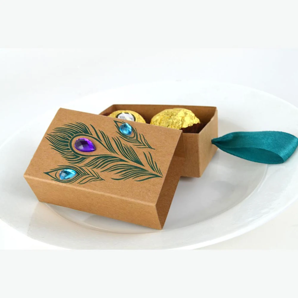 Коробки для конфет с павлиньими перьями 40 шт. ящик из крафт бумаги подарочные