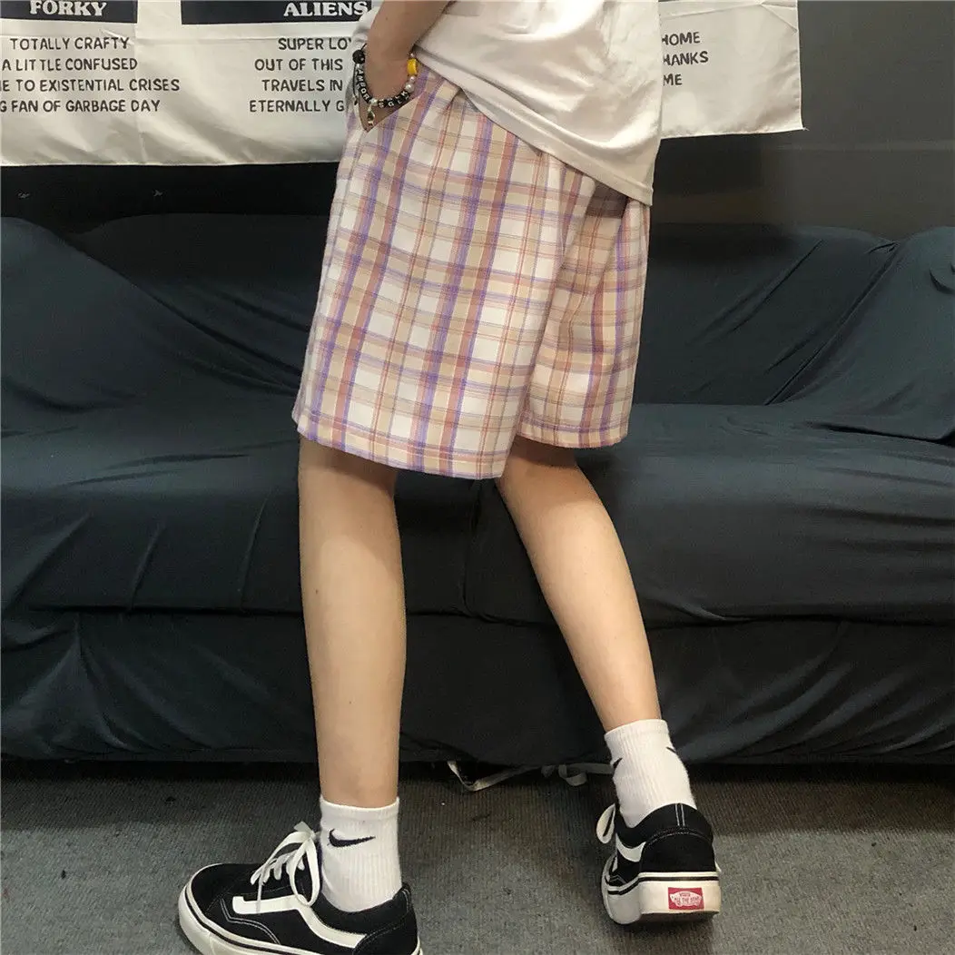 

Women's fashionable 5-point shorts, work clothes and plaid pants, women's summer retro loose casual pants, high waist and thin