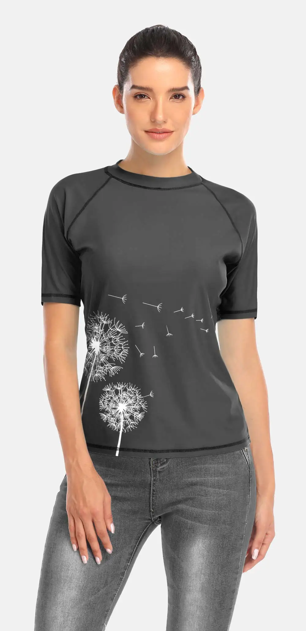 Charmleaks Женский короткий рукав Rashguard купальник с цветочным принтом купальник для серфинга Топ Rashguard UPF50+ рубашка для бега на велосипеде Рубашки