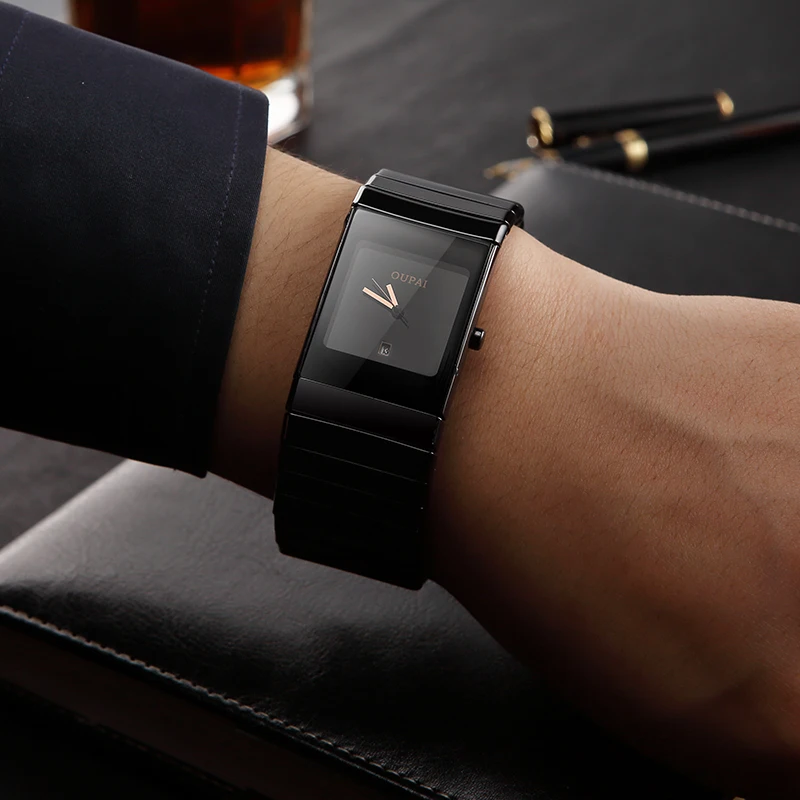 

Square Men Watch Business Waterproof Quartz Black Ceramics Wrist Watch Male Relogio Masculino hodinky erkek kol saati