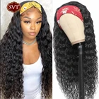 SVT Волнистые парик с головной повязкой для черный Для женщин бразильских объемных кудрявы бесклеевой Remy пряди натуральных человеческих волос парик с головной повязкой с 150 180% Плотность