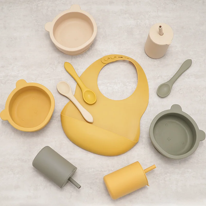 

Набор детской посуды из 4 предметов, силиконовый милый медвежонок на присоске, Поильник, чашка ложка детские столовые приборы, набор для кормления, детские товары