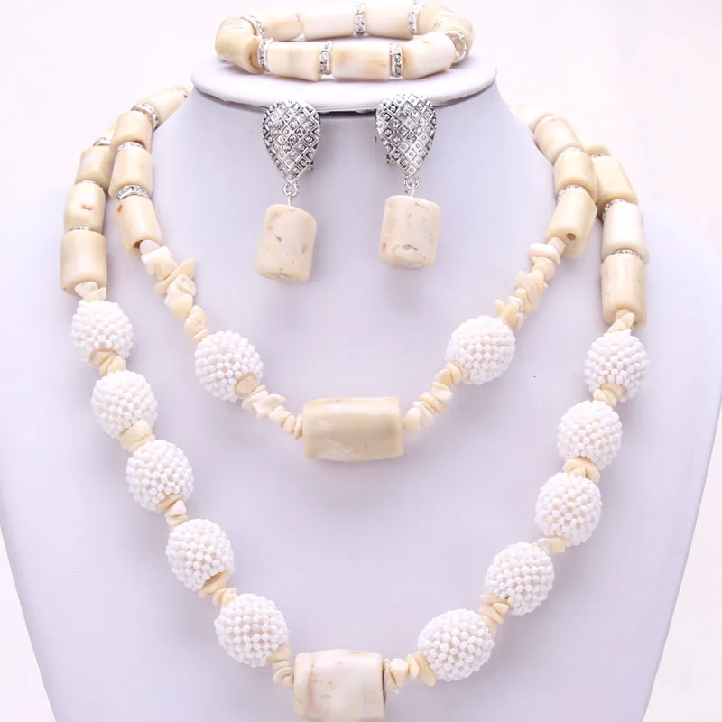 

4ujewelry White Nature Coral And Crystal Beaded Nigeria Bridal Beads Costume Jewellery Set 2021 For Women