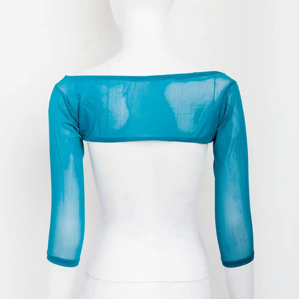 peacock blue Женские топы для танца живота цельная трико танцевальная одежда боди джемпер с длинными рукавами аксессуары для танца живота 2045 - Color: peacock blue