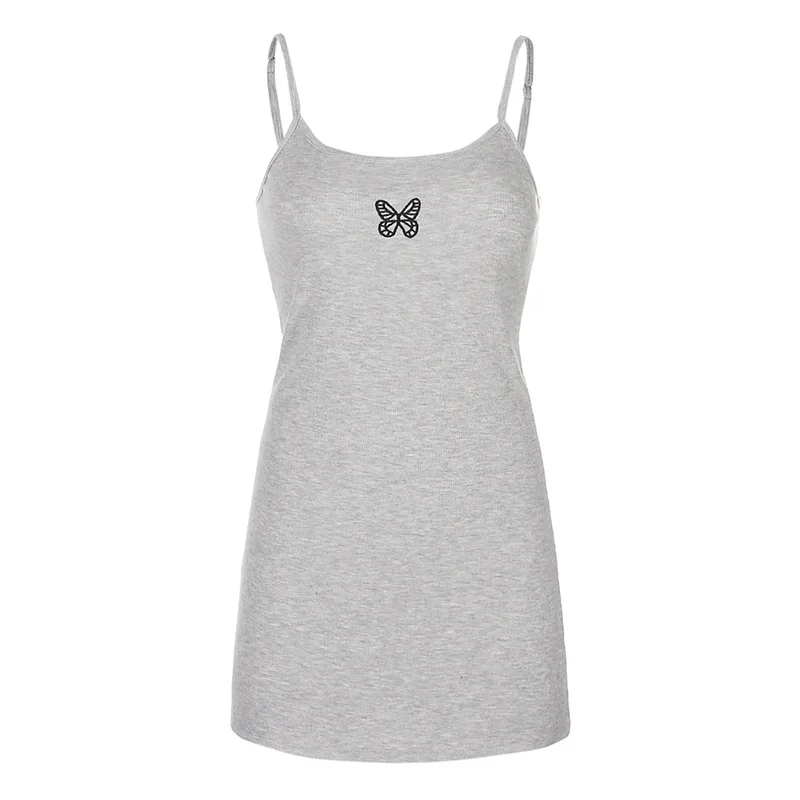 

Butterfly Embroidery Sexy Adjust Strap Mini Dress Summer Slim Sleeveless Short Dresses Home Streetwear Casual Hip Package Robes
