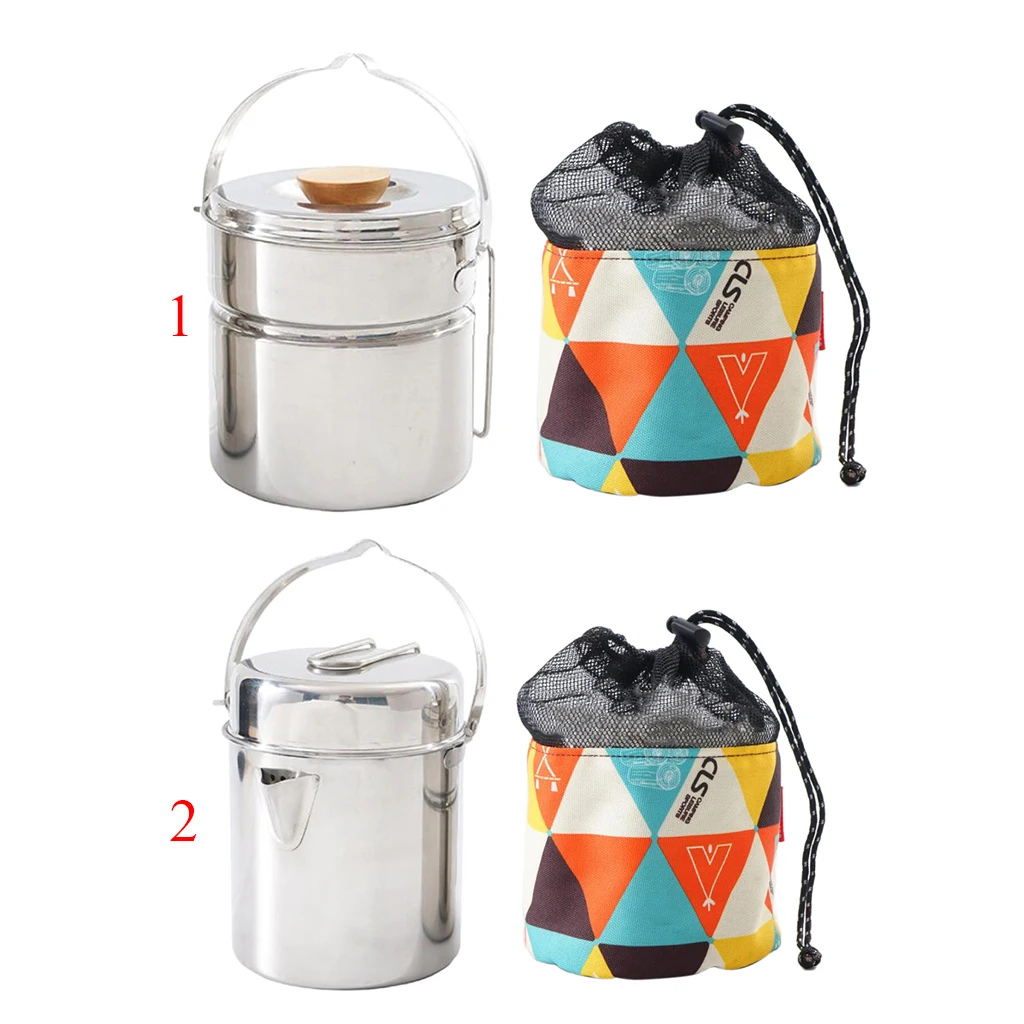 

Stainless Steel Pan Picnic Camping Cooking Bowl Cookware ing Pot Set
